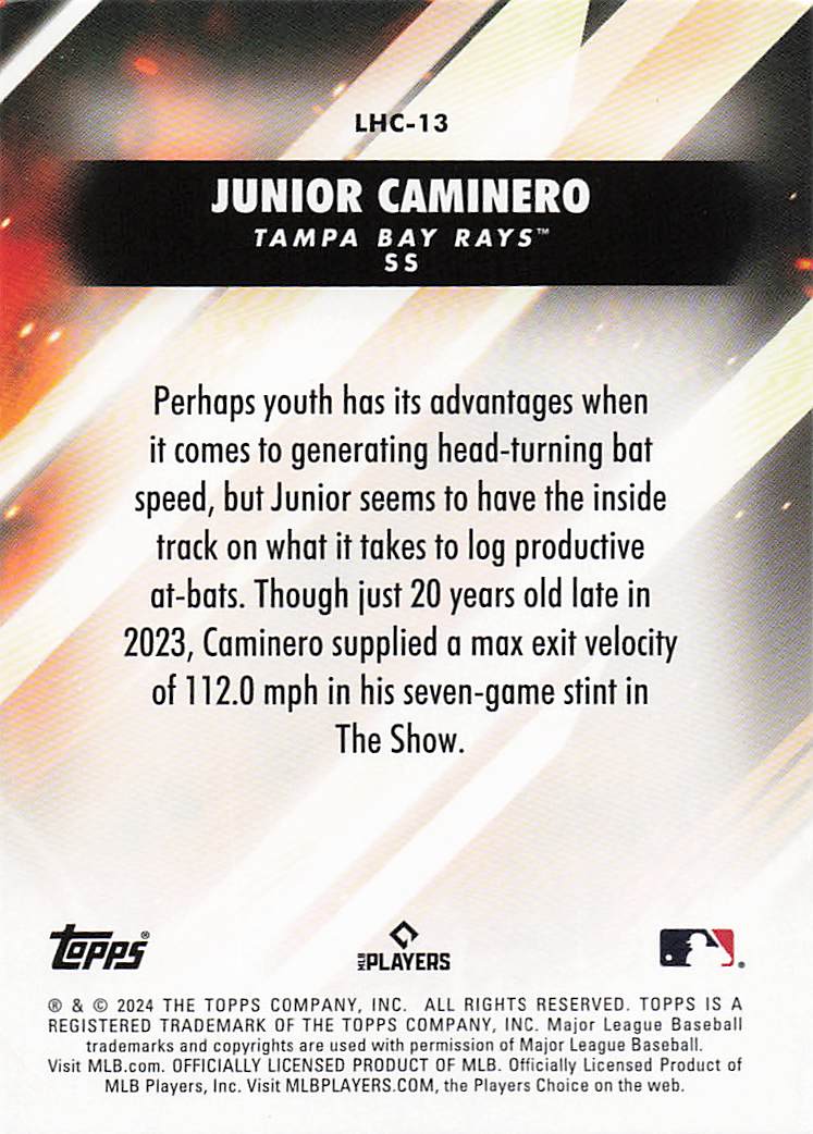 2024 Topps Update Baseball Let Him Cook Junior Caminero #LHC-13