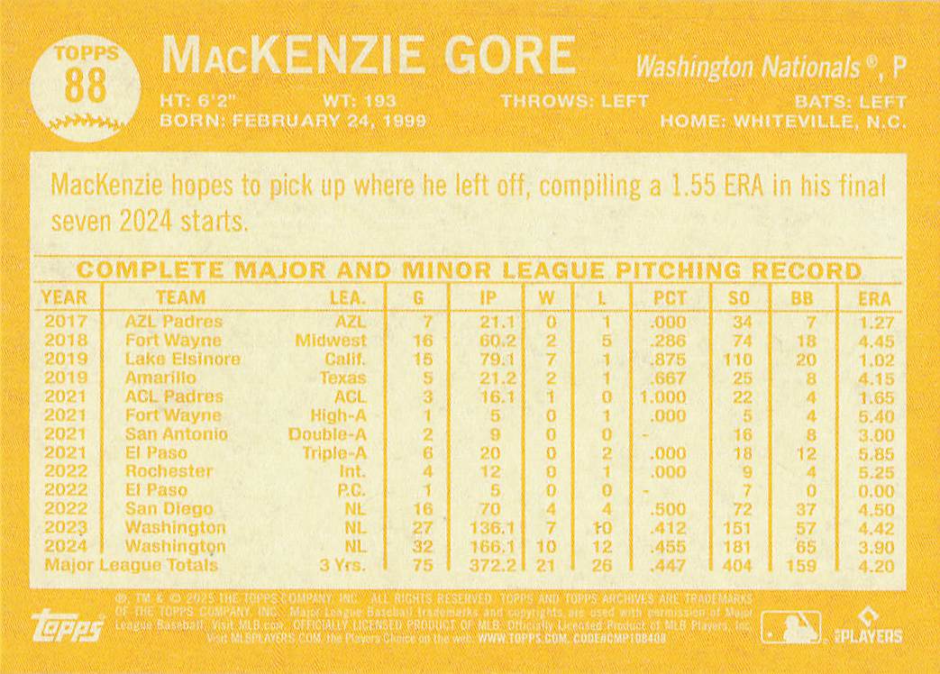 2025 Topps Archives Baseball MacKenzie Gore #88