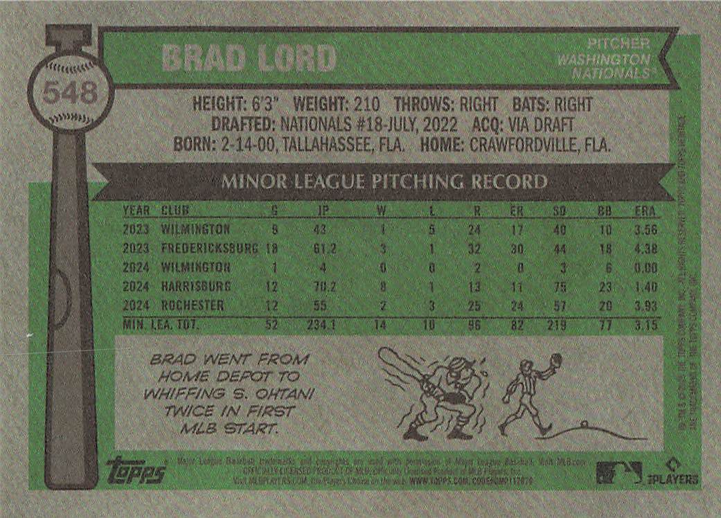 2025 Topps Heritage Baseball Brad Lord #548 Rookie