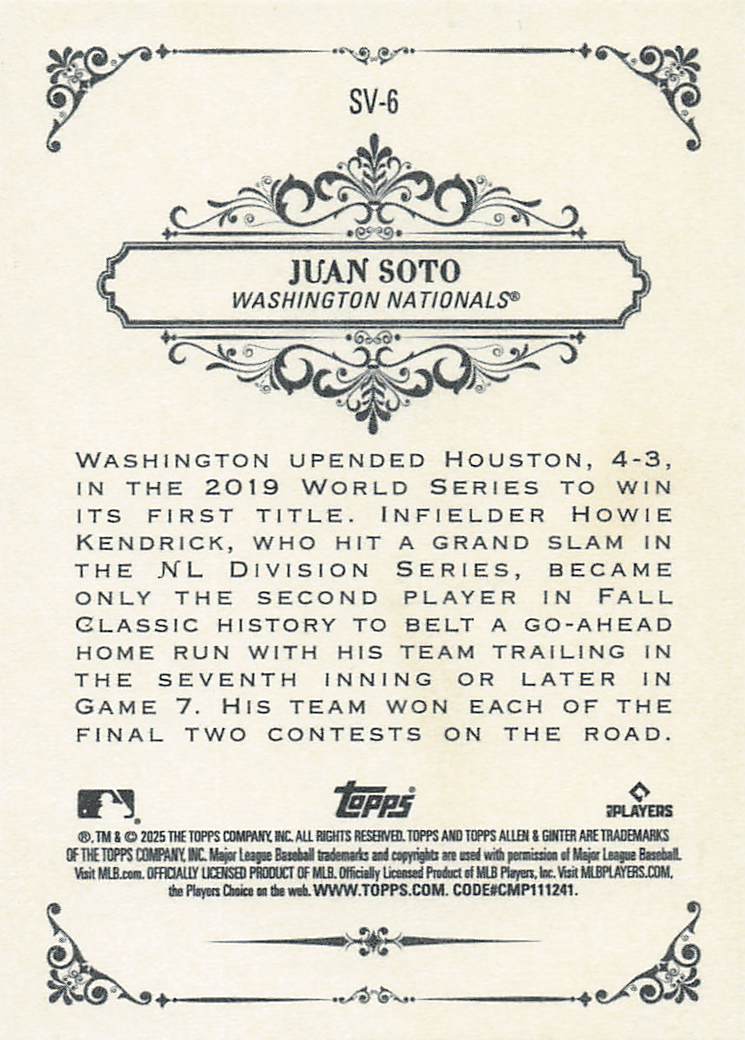 2025 Topps Allen & Ginter Baseball Sweet Victory Juan Soto #SV-6