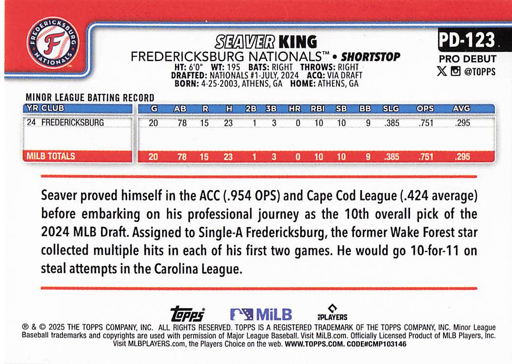 2025 Topps Pro Debut Baseball Seaver King #PD-123