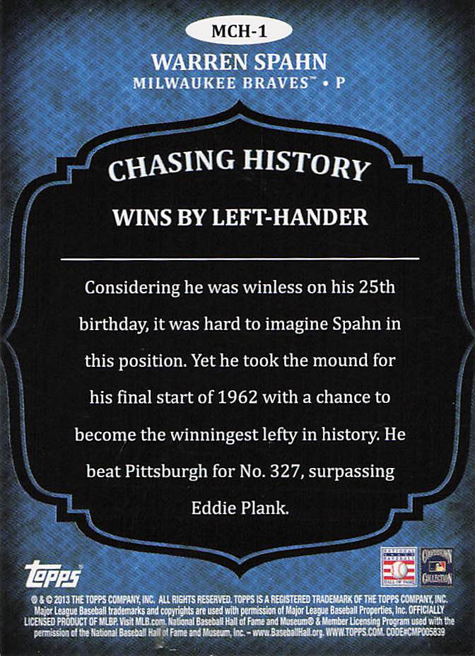 2013 Topps Mini Baseball Chasing History Warren Spahn #MCH-1