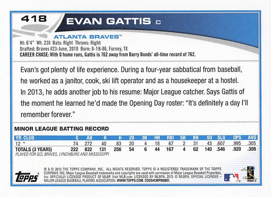 2013 Topps Mini Baseball Evan Gattis #418 Rookie