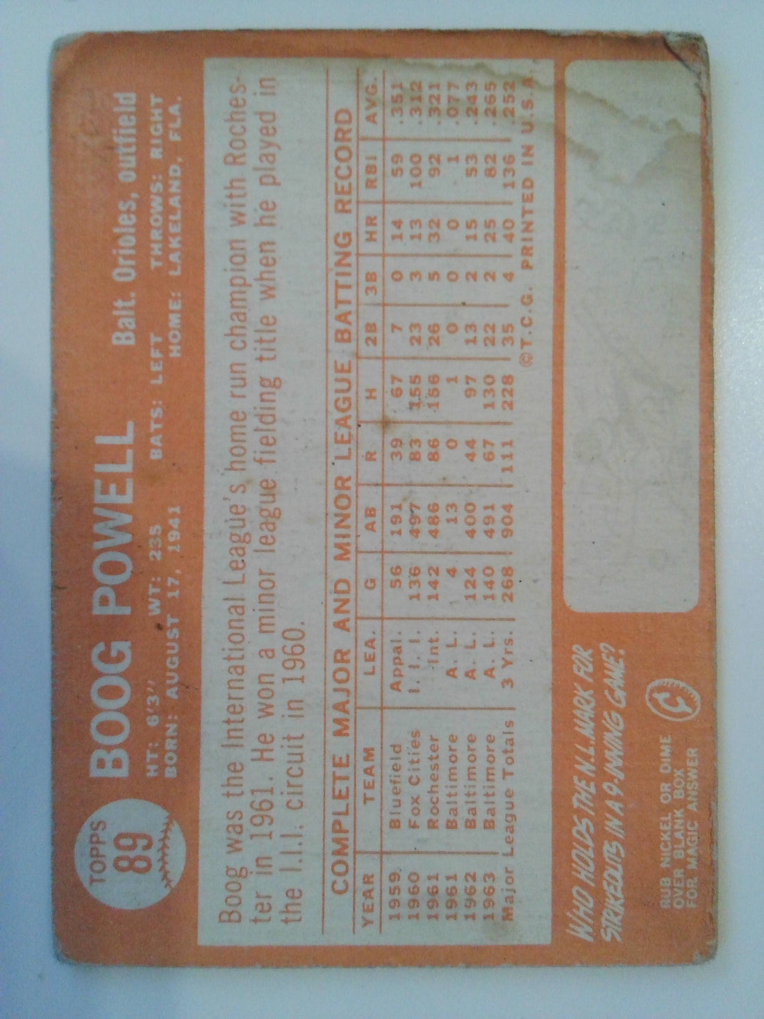 1964 Topps Baseball Boog Powell #89