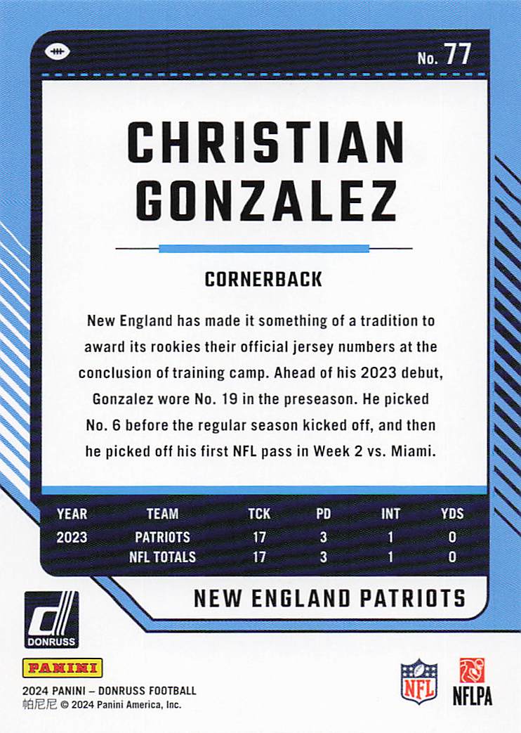 2024 Donruss Football Christian Gonzalez #77