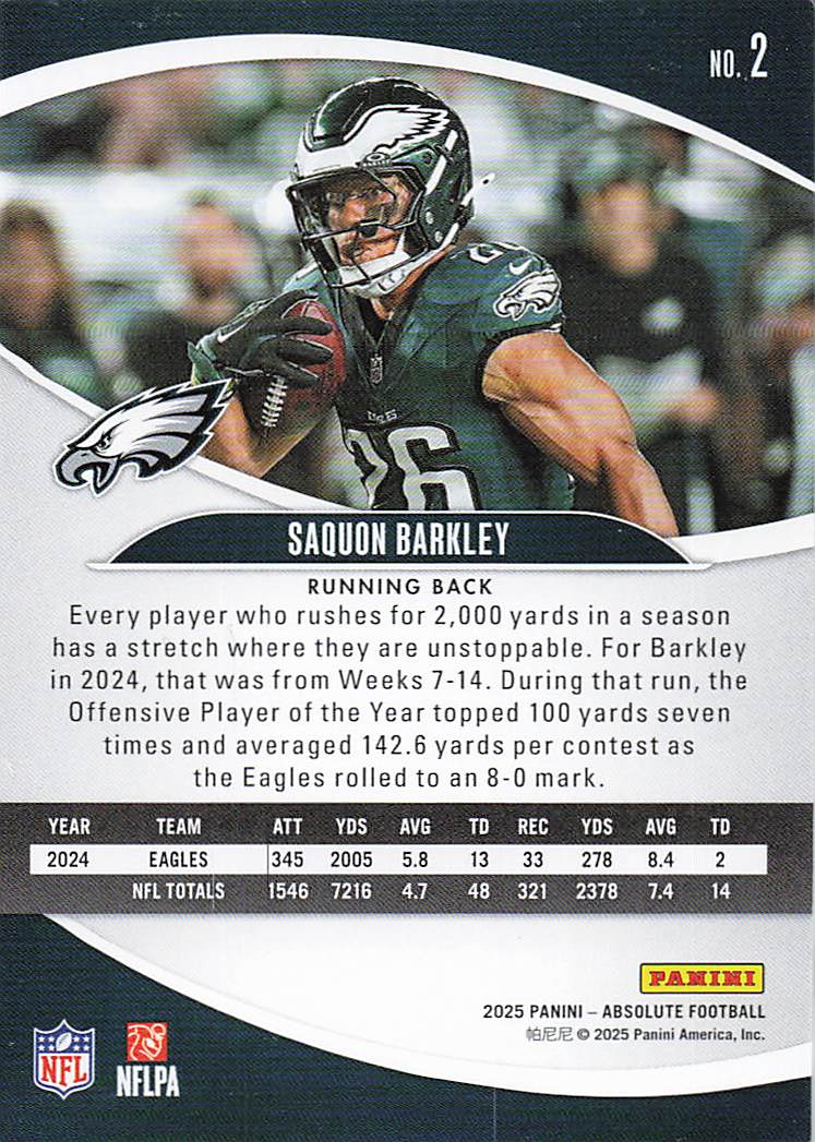 2025 Panini Absolute Football Retail Saquon Barkley #2