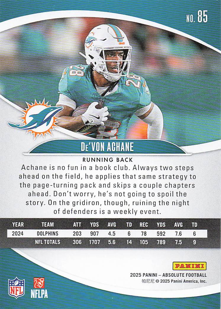 2025 Panini Absolute Football Retail De'Von Achane #85