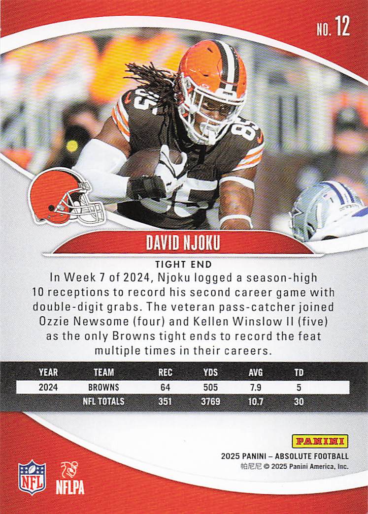 2025 Panini Absolute Football Retail David Njoku #12