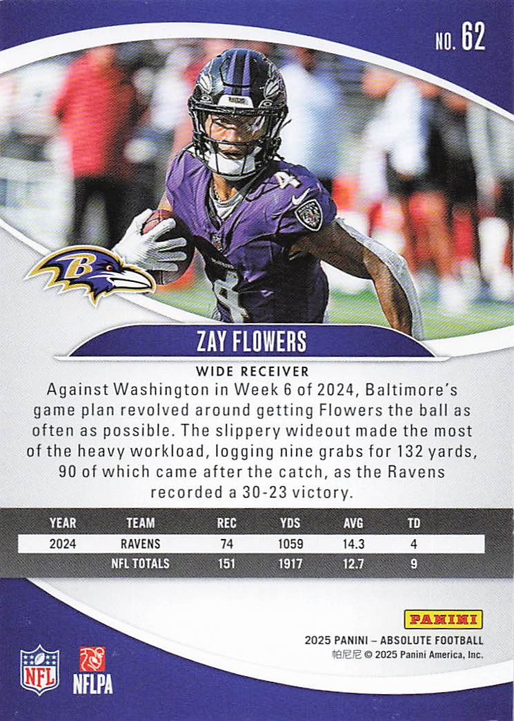 2025 Panini Absolute Football Retail Zay Flowers #62