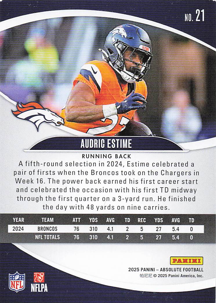 2025 Panini Absolute Football Retail Audric Estime #21