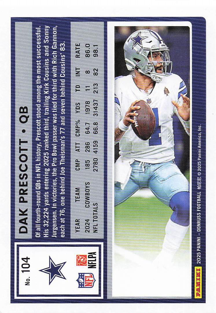 2025 Donruss Football Dak Prescott #104