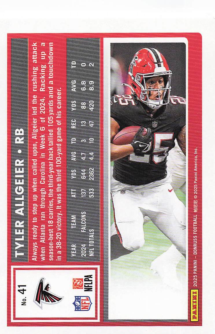 2025 Donruss Football Tyler Allgeier #41