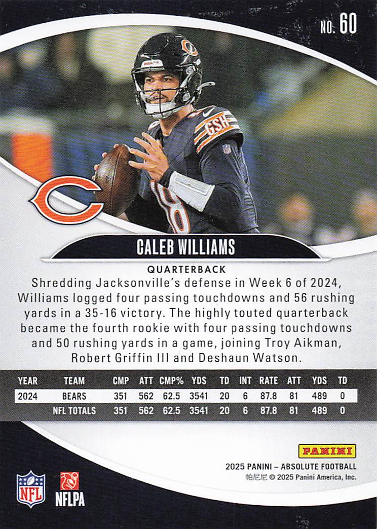 2025 Panini Absolute Football Retail Caleb Williams #60