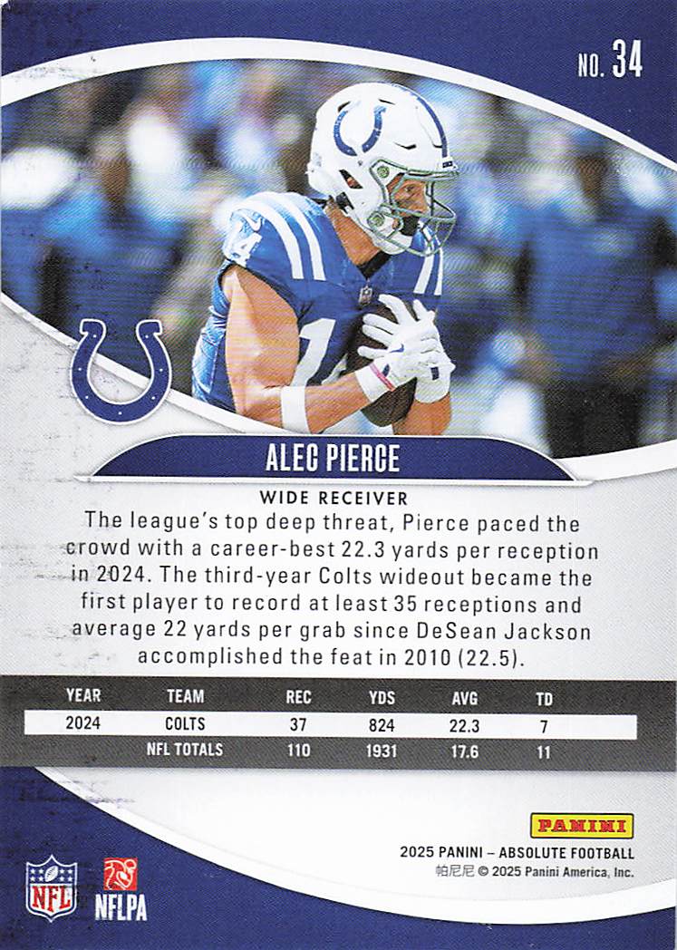 2025 Panini Absolute Football Retail Alec Pierce #34