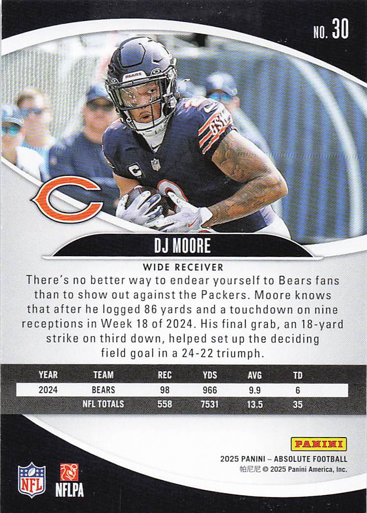 2025 Panini Absolute Football Retail DJ Moore #30