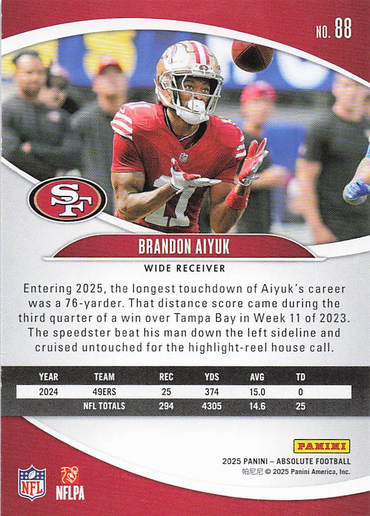 2025 Panini Absolute Football Blue Brandon Aiyuk #88