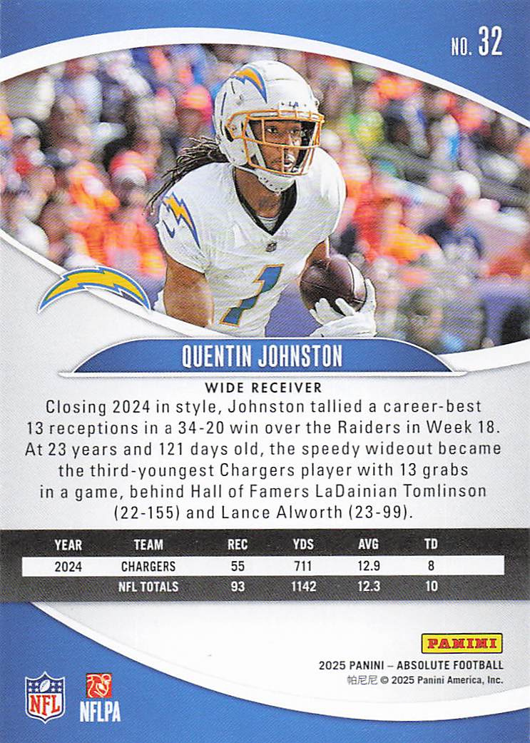 2025 Panini Absolute Football Retail Quentin Johnston #32