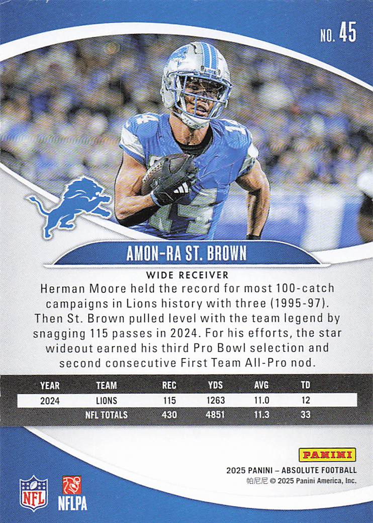 2025 Panini Absolute Football Retail Amon-Ra St. Brown #45