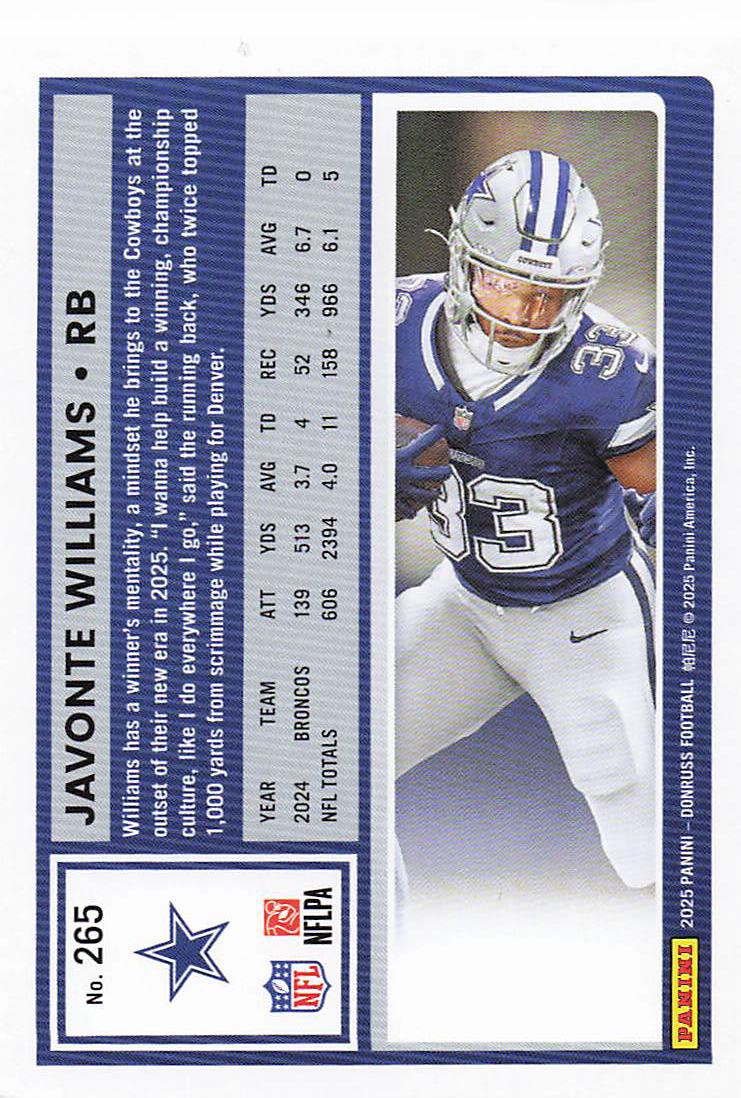 2025 Donruss Football Javonte Williams #265