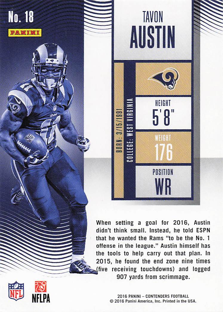 2016 Panini Contenders Football Tavon Austin #18