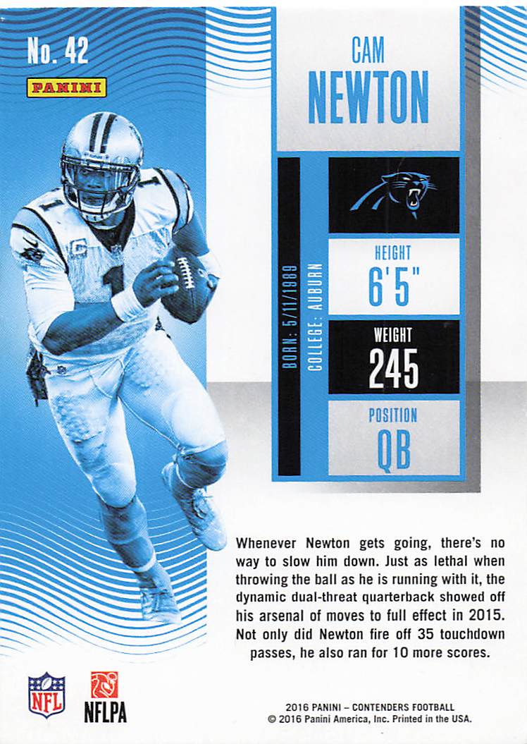2016 Panini Contenders Football Cam Newton #42
