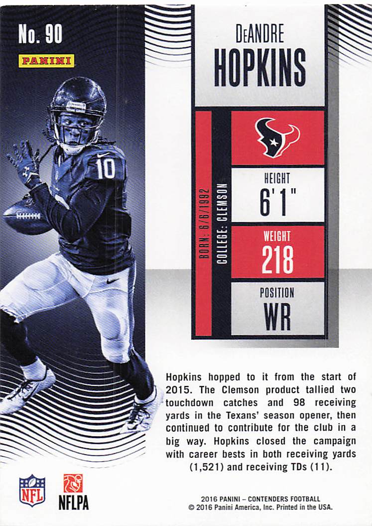 2016 Panini Contenders Football DeAndre Hopkins #90