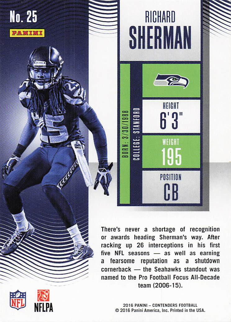 2016 Panini Contenders Football Richard Sherman #25