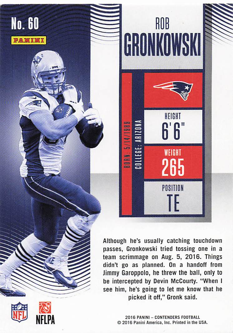2016 Panini Contenders Football Rob Gronkowski #60