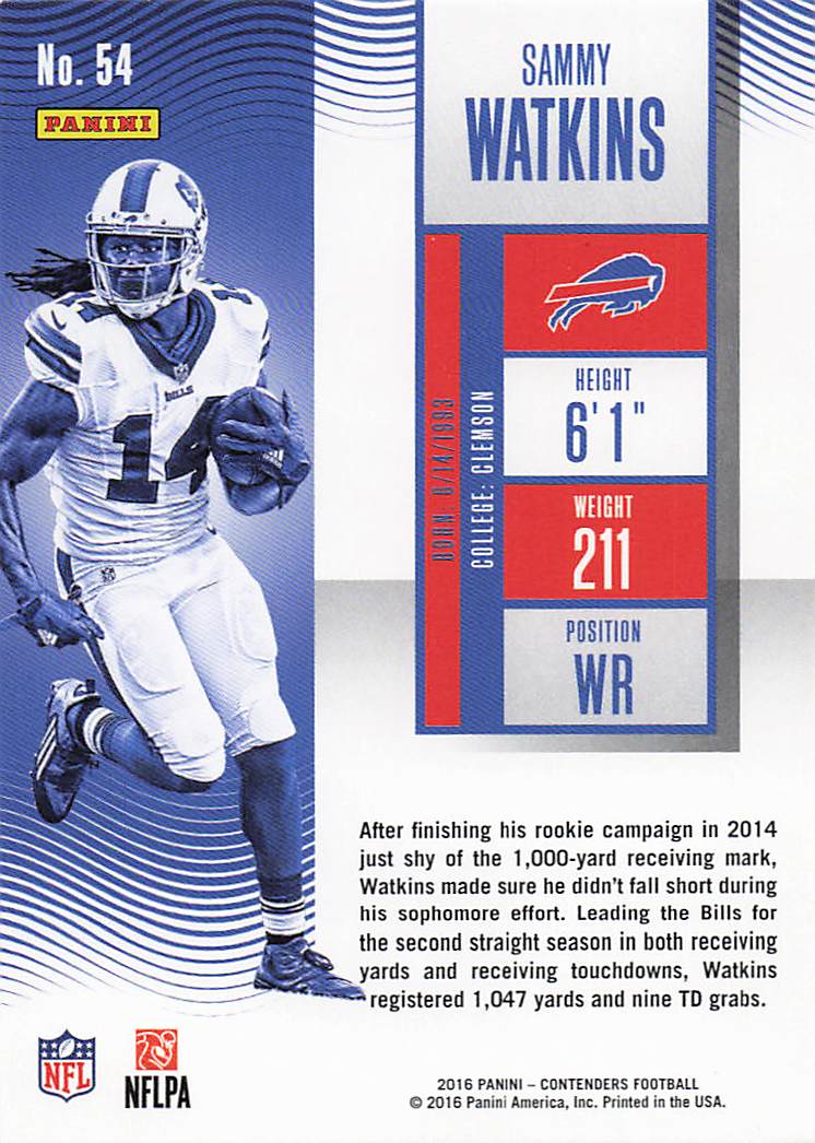 2016 Panini Contenders Football Sammy Watkins #54