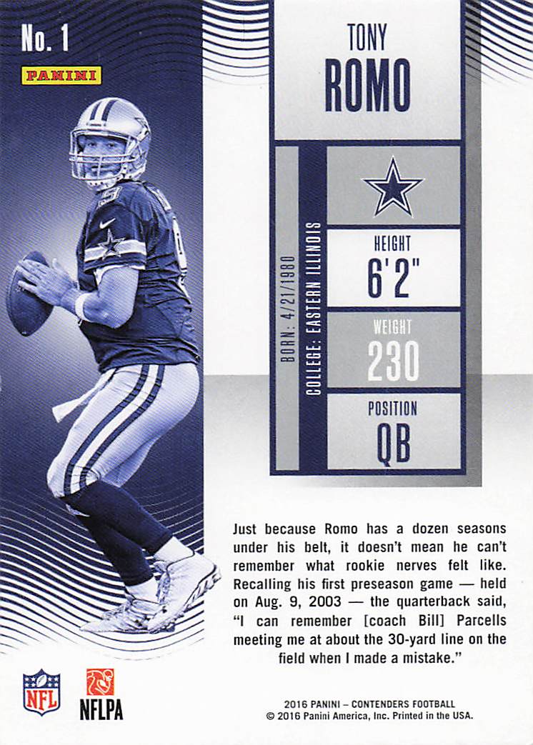 2016 Panini Contenders Football Tony Romo #1