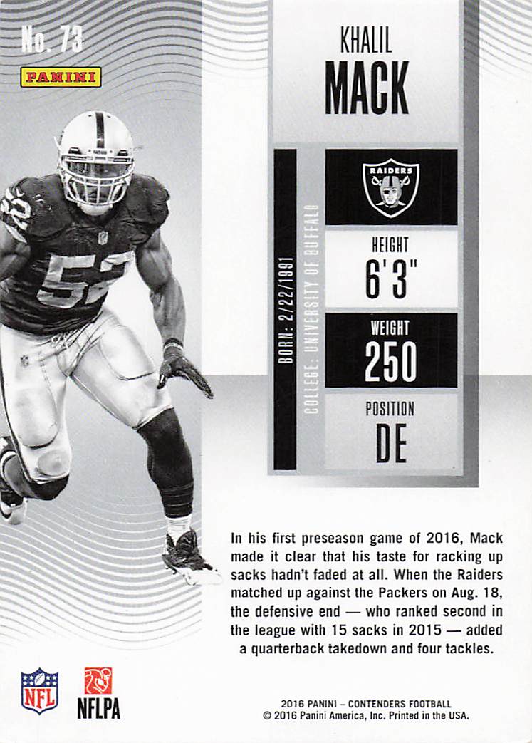2016 Panini Contenders Football Khalil Mack #73