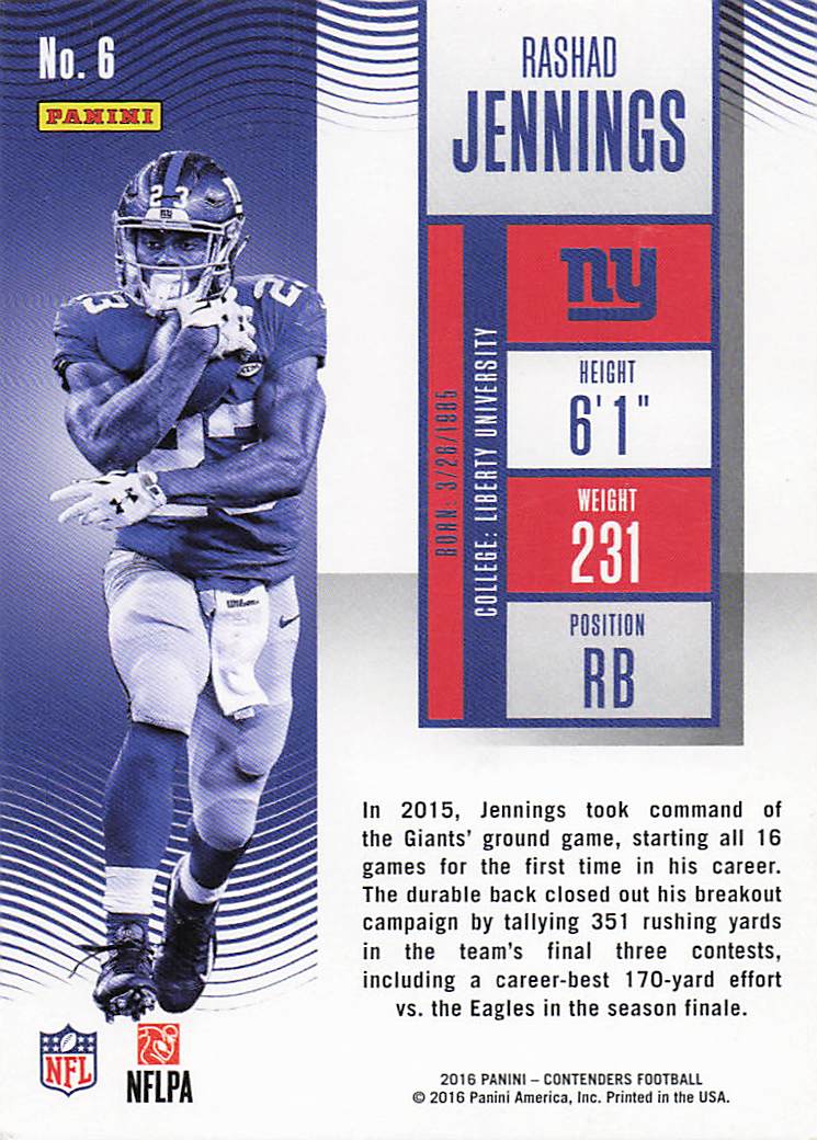2016 Panini Contenders Football Rashad Jennings #6