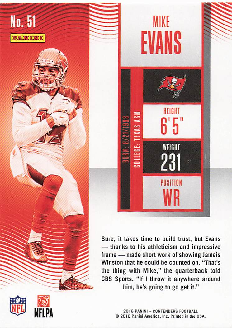 2016 Panini Contenders Football Mike Evans #51