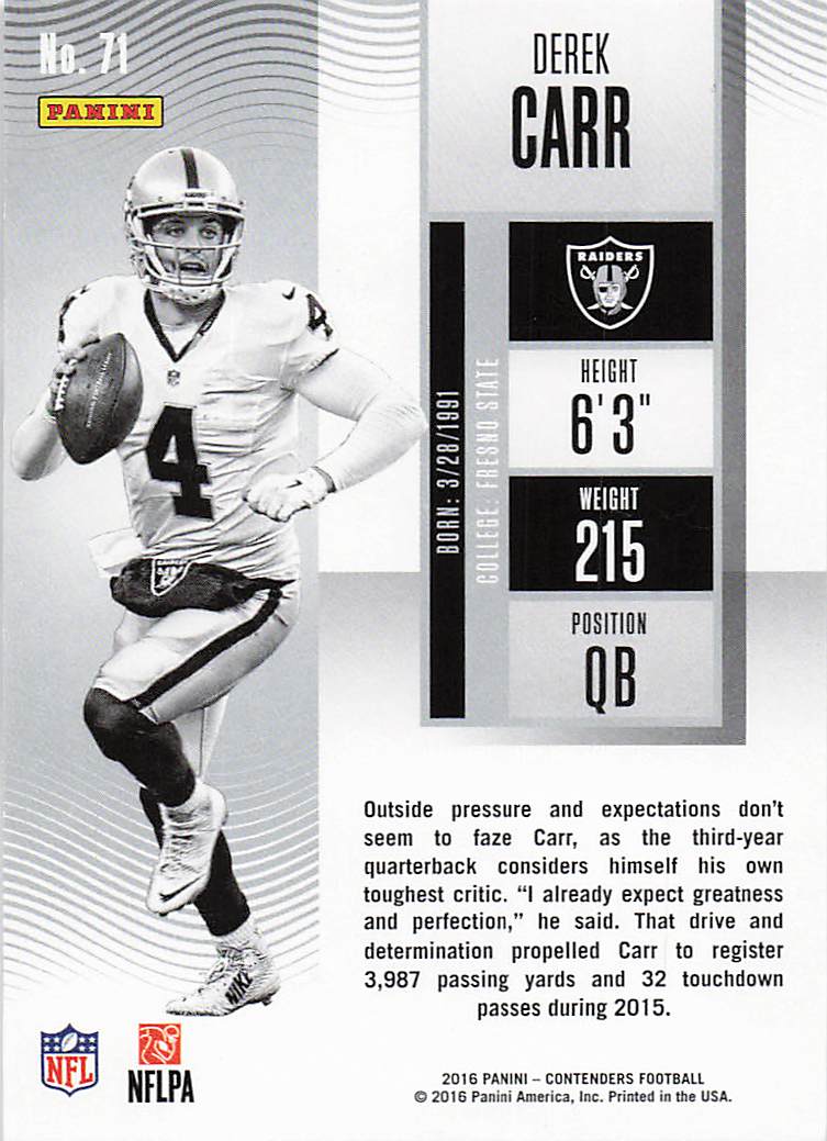 2016 Panini Contenders Football Derek Carr #71