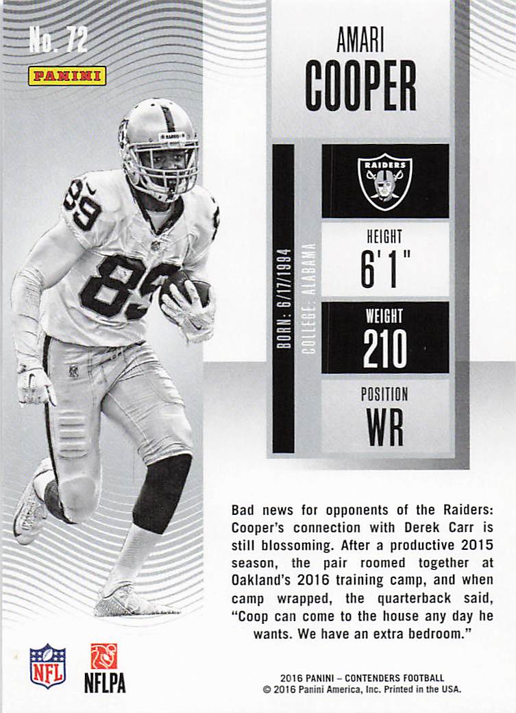 2016 Panini Contenders Football Amari Cooper #72