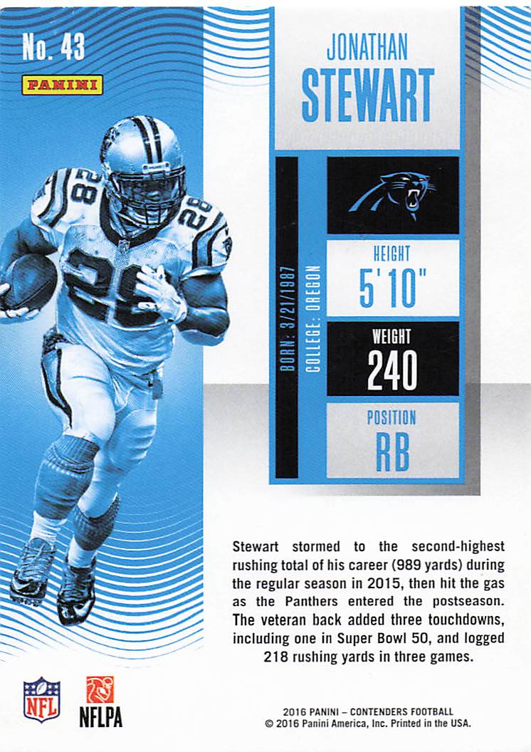 2016 Panini Contenders Football Jonathan Stewart #43