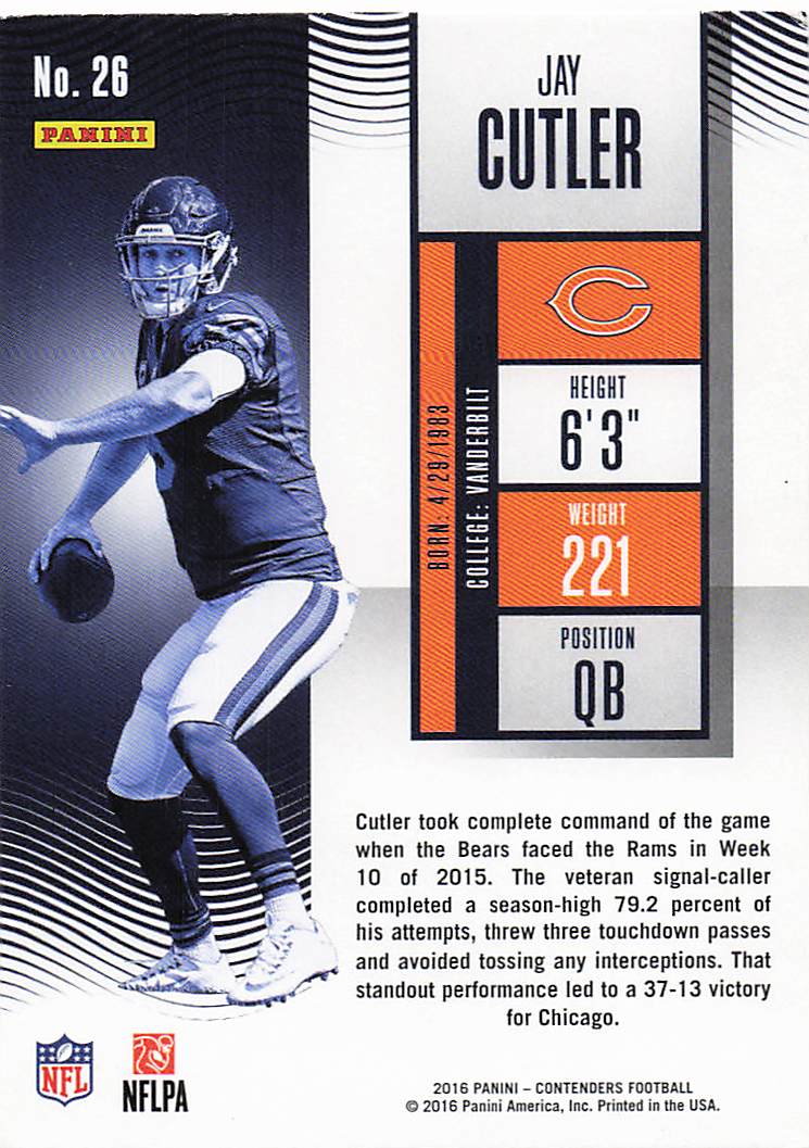 2016 Panini Contenders Football Jay Cutler #26