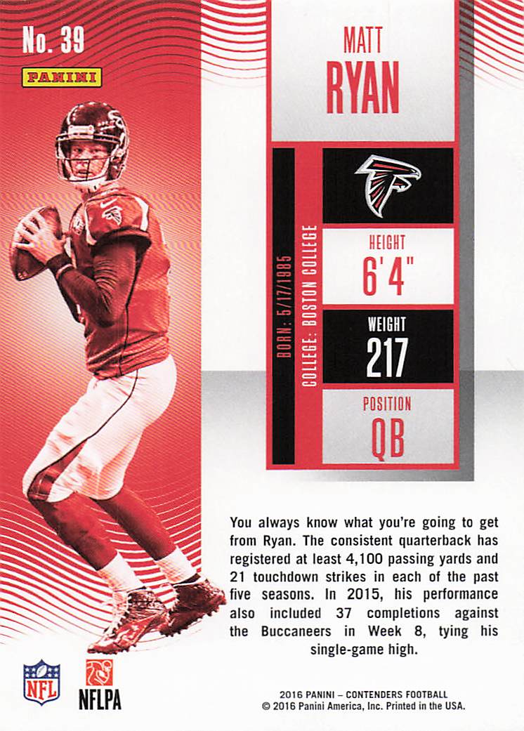 2016 Panini Contenders Football Matt Ryan #39