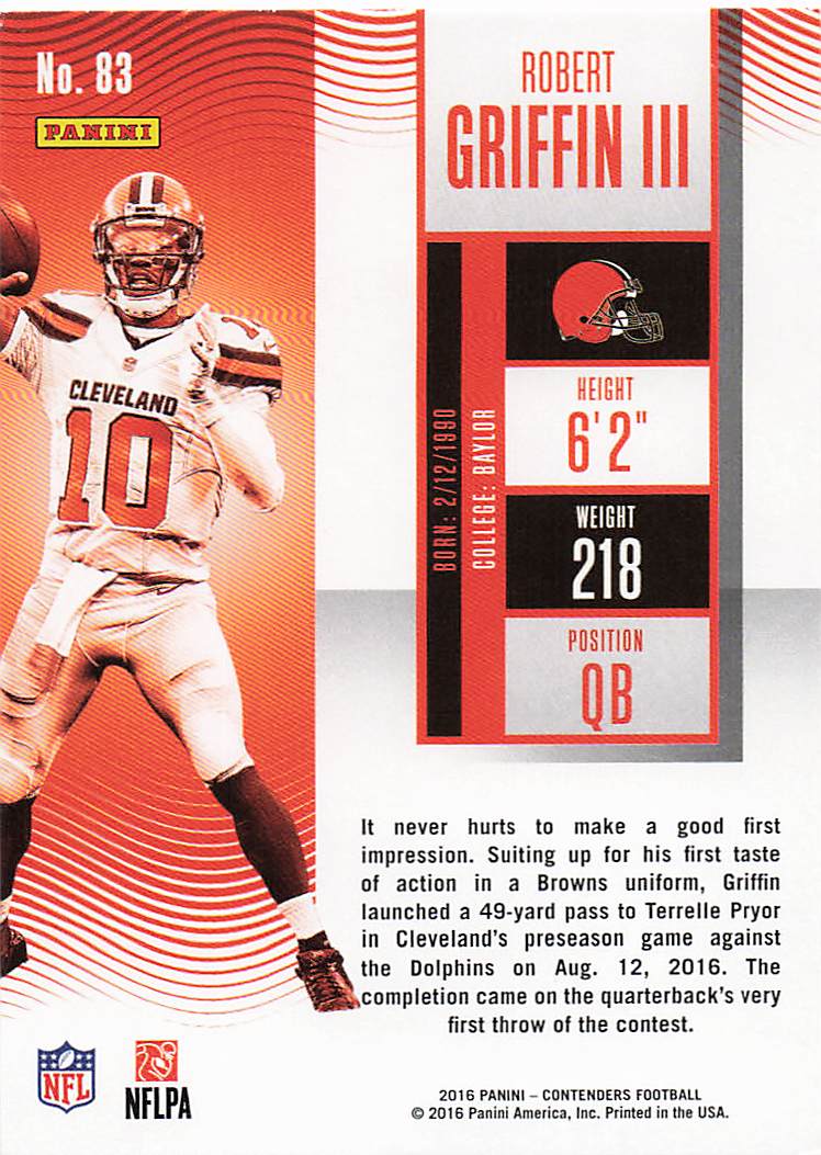 2016 Panini Contenders Football Robert Griffin III #83
