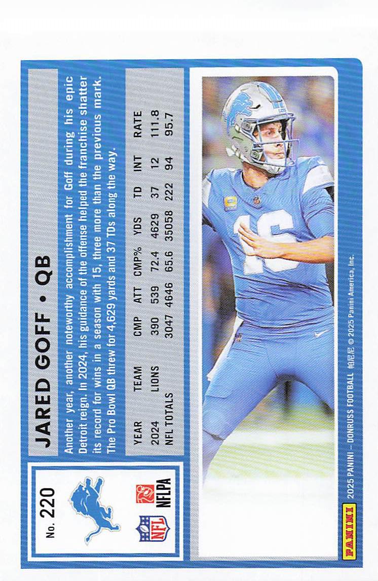 2025 Donruss Football Jared Goff #220