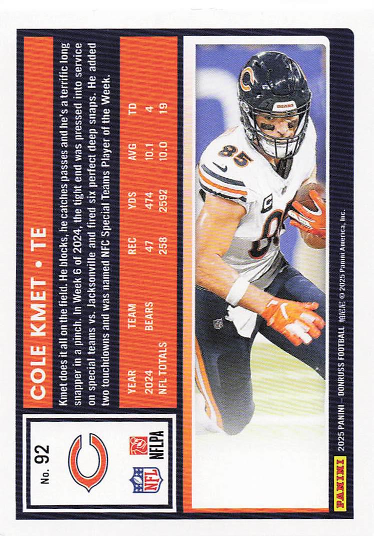 2025 Donruss Football Cole Kmet #92