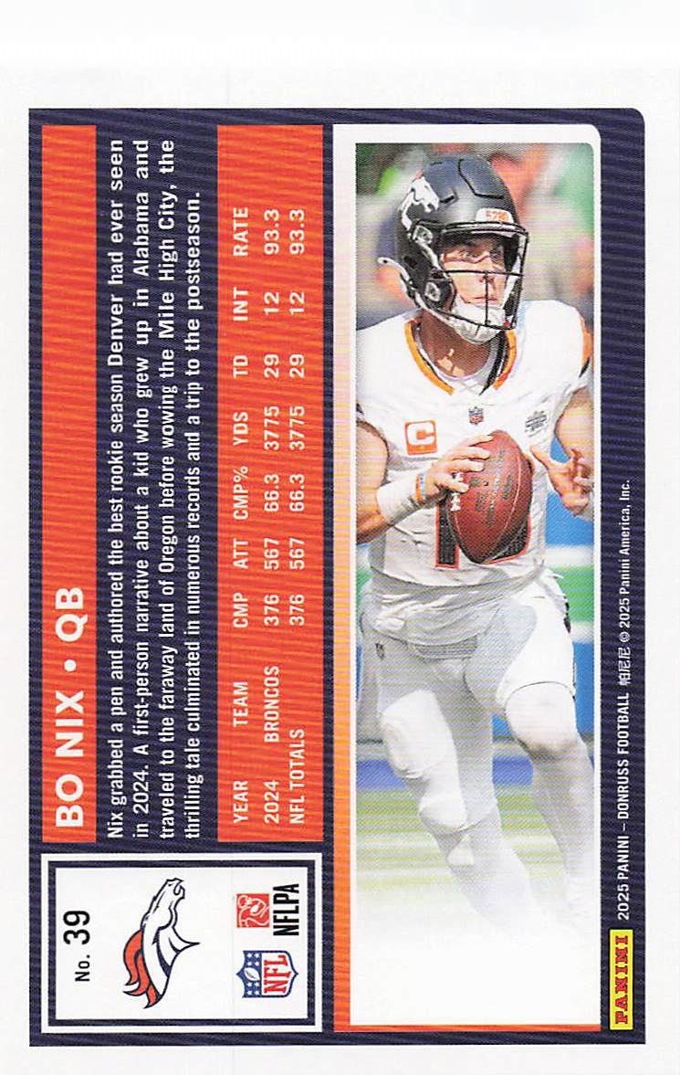 2025 Donruss Football Bo Nix #39