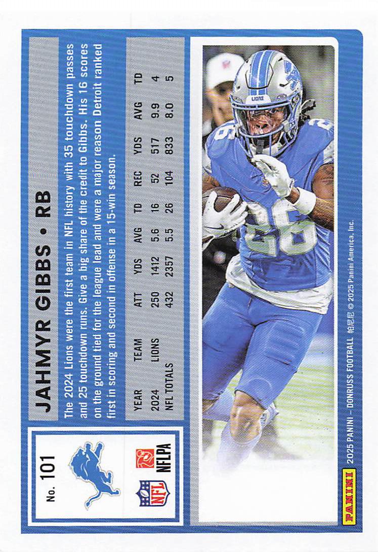 2025 Donruss Football Jahmyr Gibbs #101