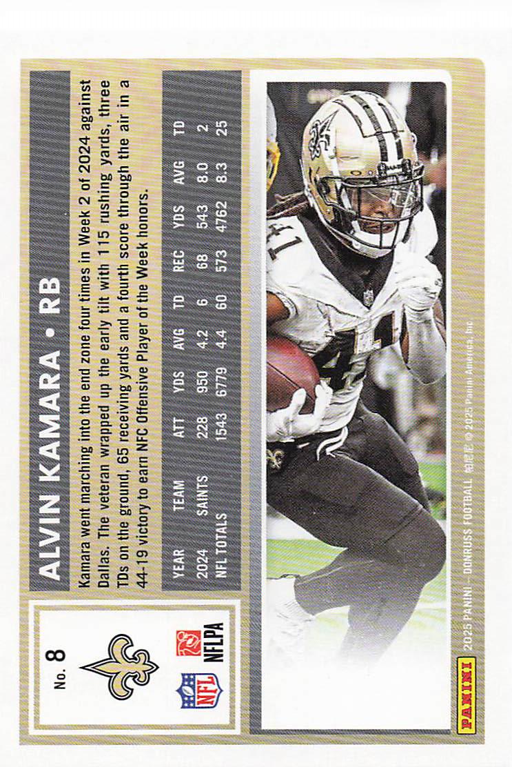 2025 Donruss Football Alvin Kamara #8