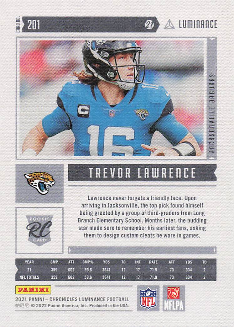 2021 Panini Chronicles Football Luminance Update Rookies Trevor Lawrence #201