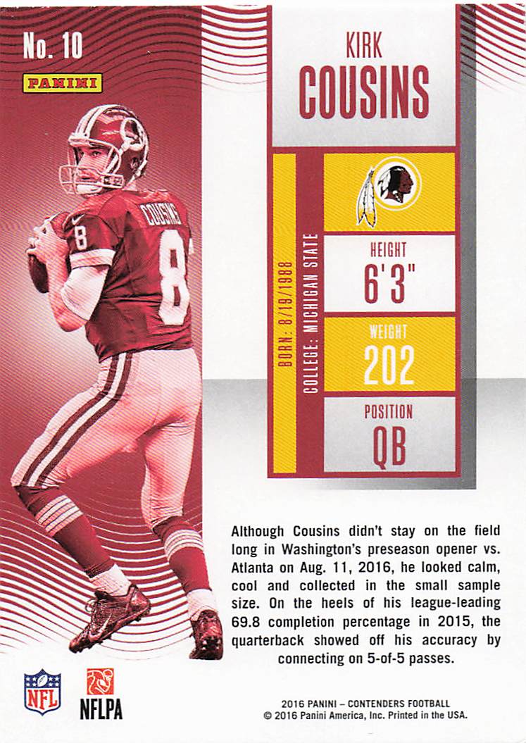 2016 Panini Contenders Football Kirk Cousins #10