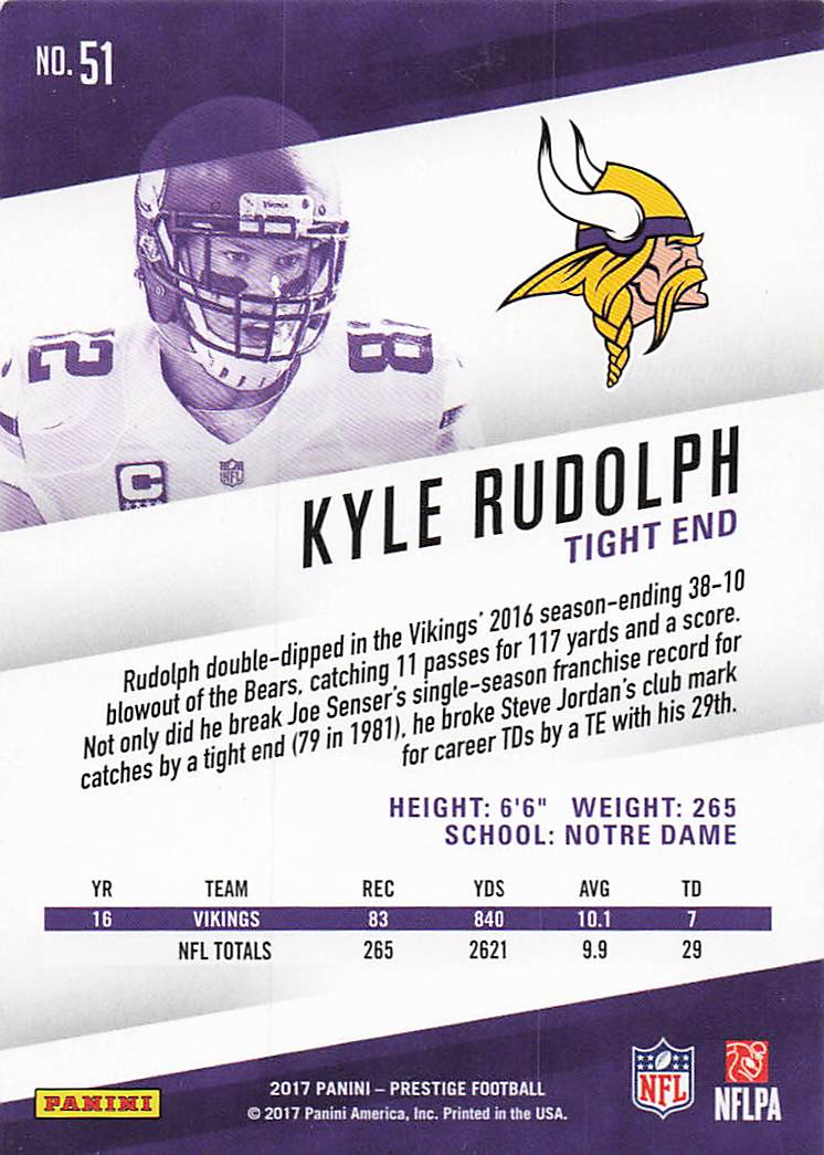 2017 Panini Prestige Football Kyle Rudolph #51
