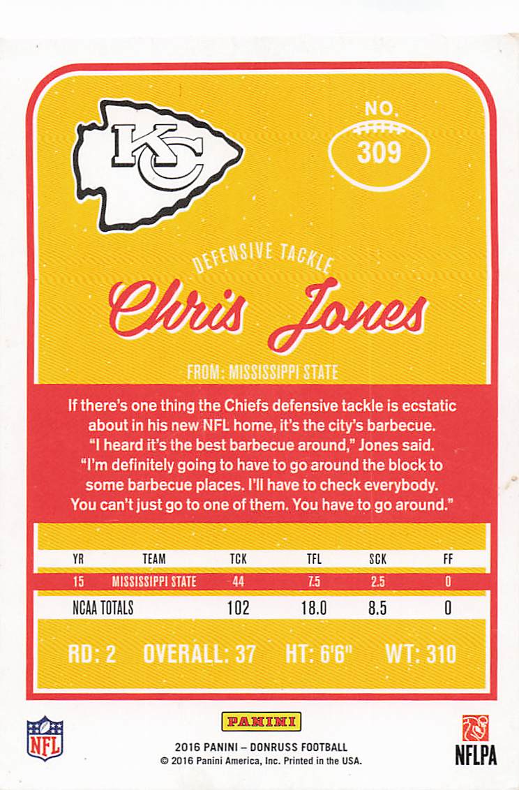 2016 Donruss Football Chris Jones #309 Rookie