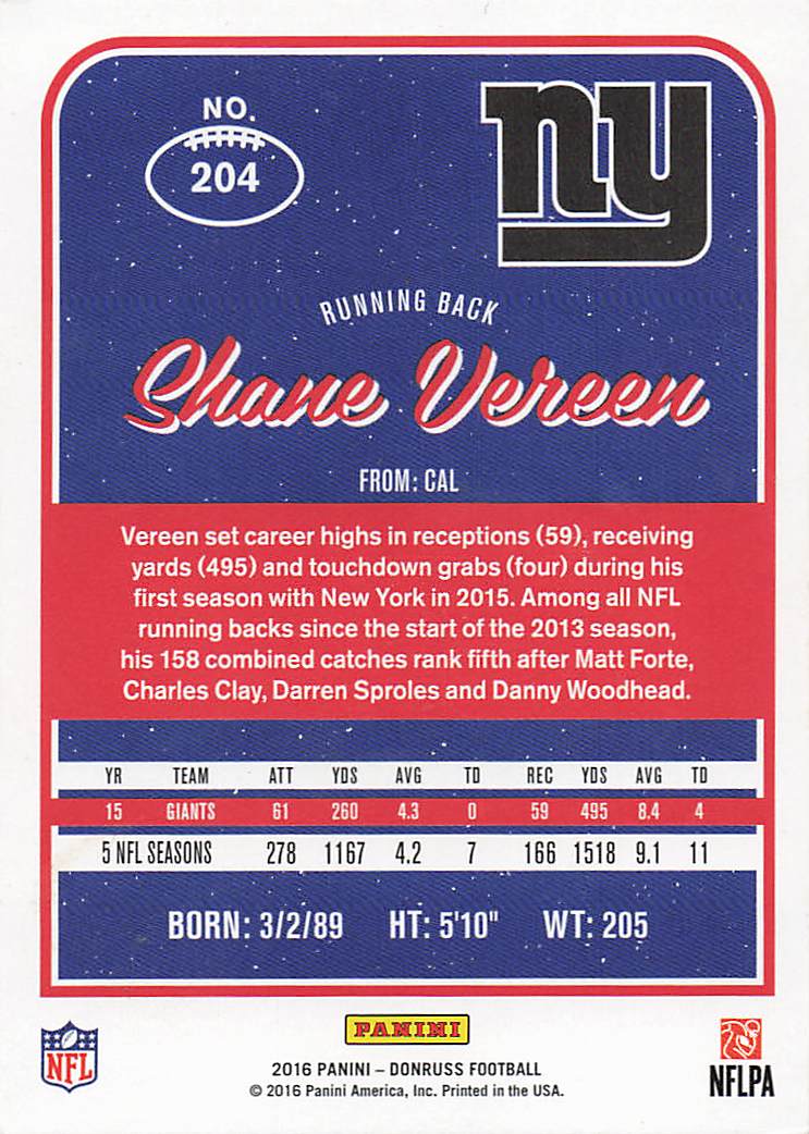 2016 Donruss Football Shane Vereen #204