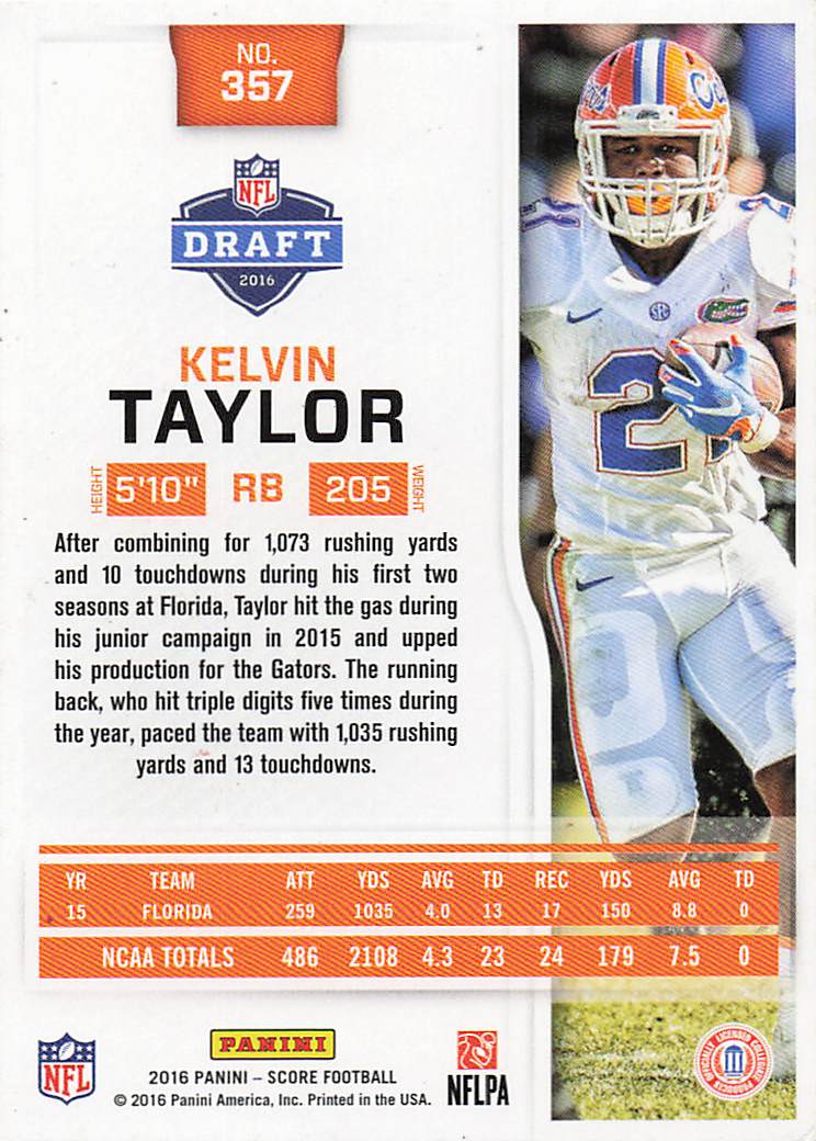 2016 Score Football Kelvin Taylor #357 Rookie